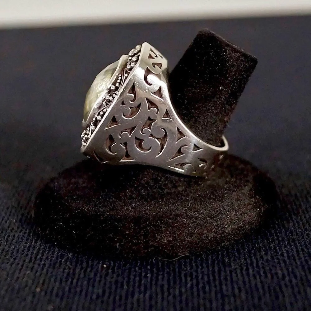 LOIS HILL Green Amethyst Square Cut Faceted Sterling Silver Cigar Band Ring Sz 8 - Picture 4 of 8